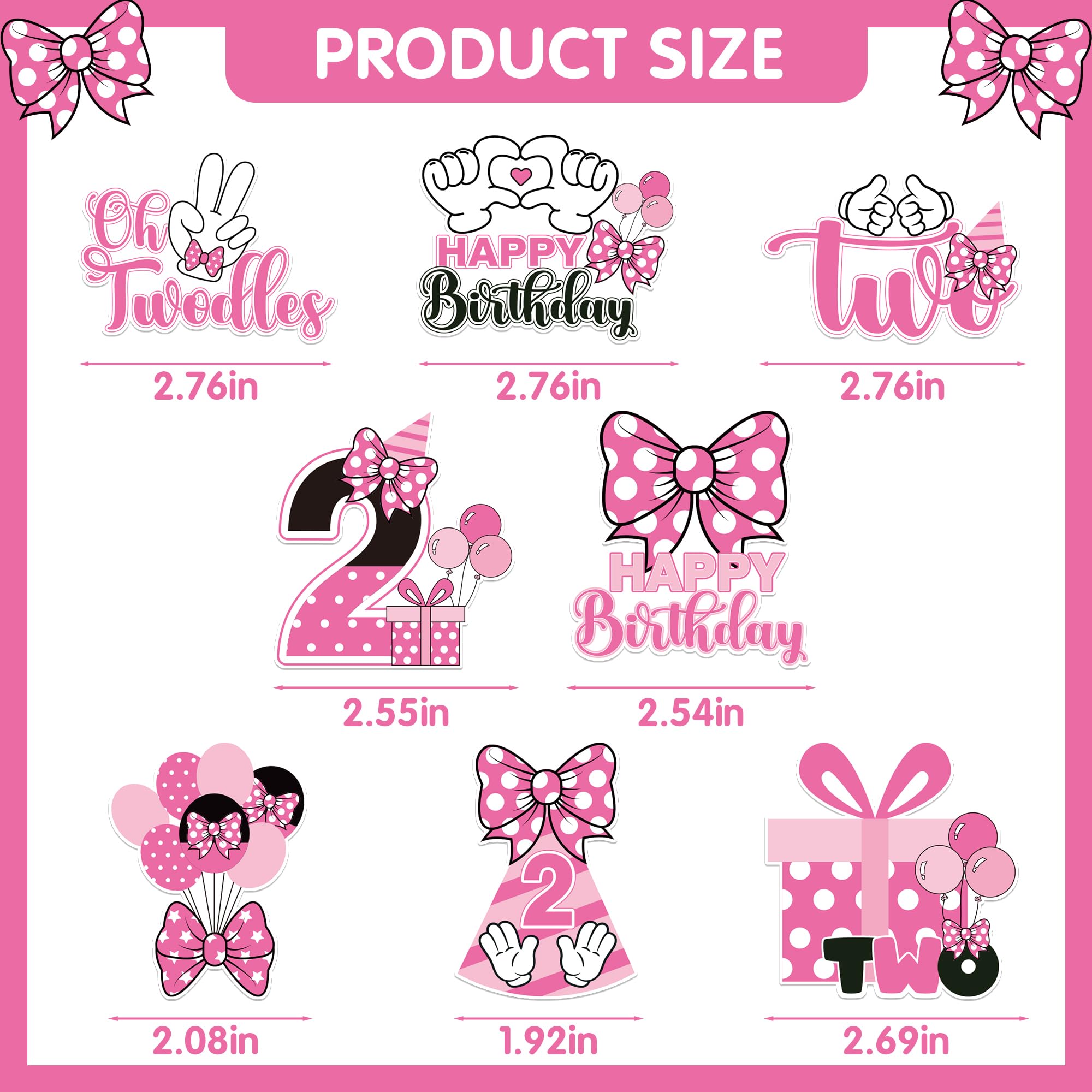 24-Piece Pink & White Mouse Cupcake Toppers for 2nd Birthday Party - iPartyGo