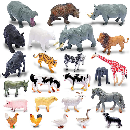 24-Piece Realistic Animal Figurines Set – Jungle & Farm Animals for Kids, Cake Toppers, Educational Toys