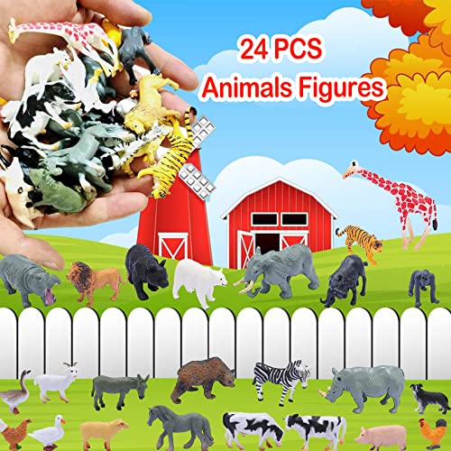 24-Piece Realistic Animal Figurines Set – Jungle & Farm Animals for Kids, Cake Toppers, Educational Toys