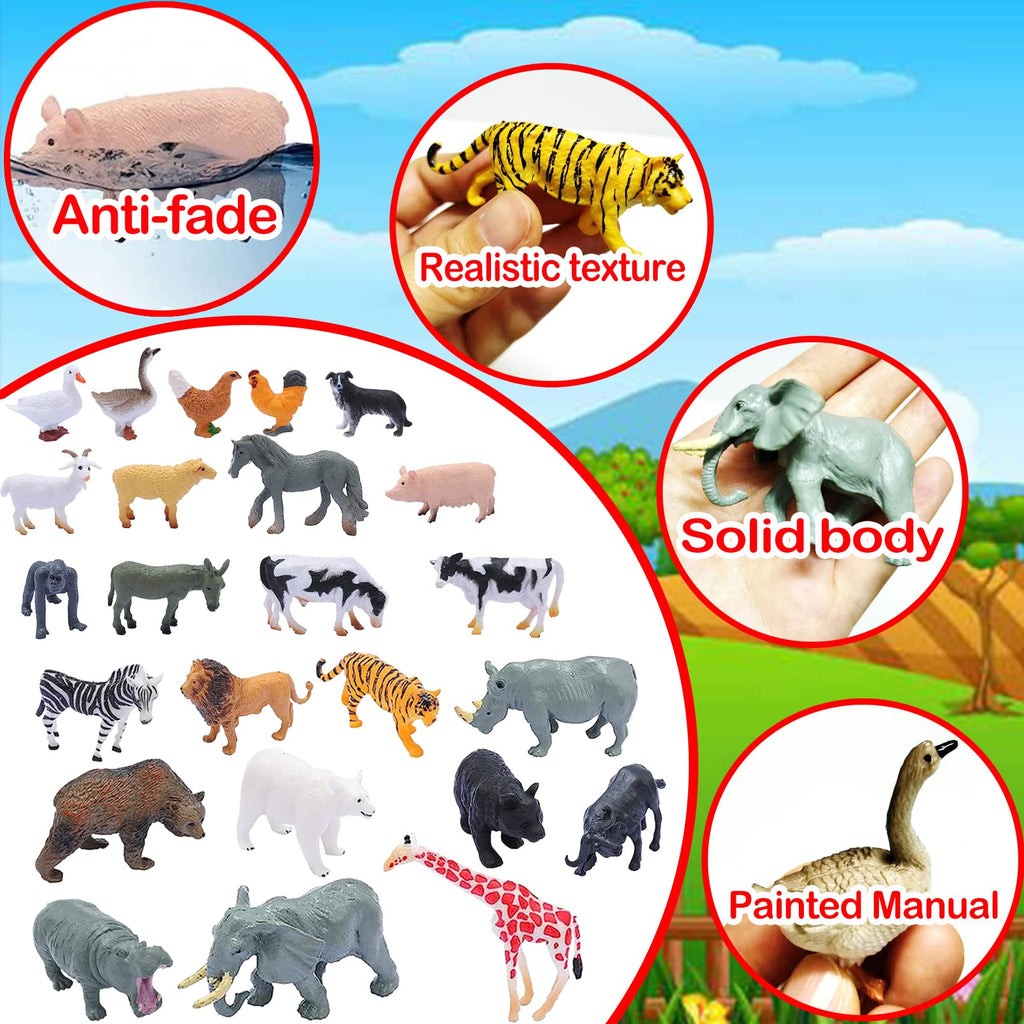 24-Piece Realistic Animal Figurines Set – Jungle & Farm Animals for Kids, Cake Toppers, Educational Toys