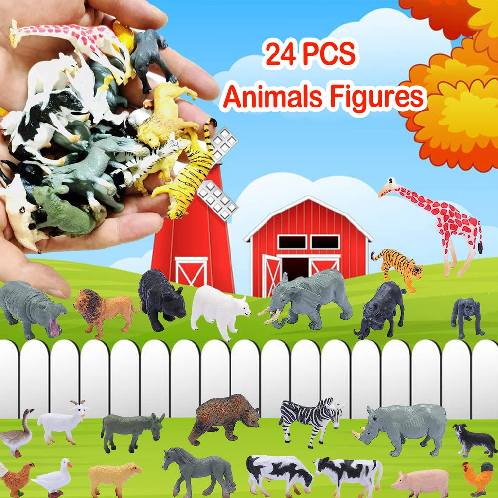 24-Piece Realistic Animal Figurines Set – Jungle & Farm Animals for Kids, Cake Toppers, Educational Toys