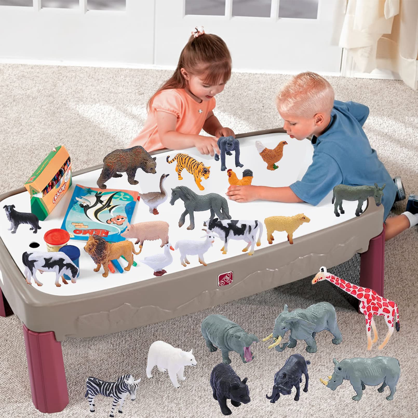 24-Piece Realistic Animal Figurines Set – Jungle & Farm Animals for Kids, Cake Toppers, Educational Toys