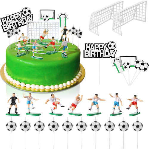 24-Piece Soccer Cake Topper Set with Happy Birthday and Ball Candles