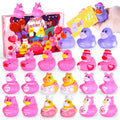 24 Pink Rubber Ducks with Cards and Bands – Bulk Party Favors for Birthday, Baby Shower, or Cruise Ship Fun | BOZILY