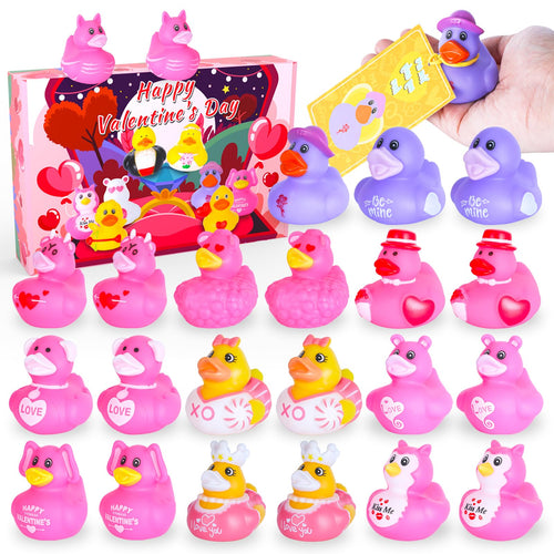 24 Pink Rubber Ducks with Cards and Bands – Bulk Party Favors for Birthday, Baby Shower, or Cruise Ship Fun | BOZILY