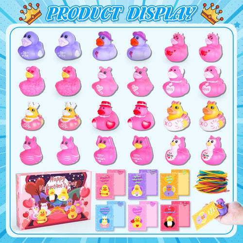24 Pink Rubber Ducks with Cards and Bands – Bulk Party Favors for Birthday, Baby Shower, or Cruise Ship Fun | BOZILY