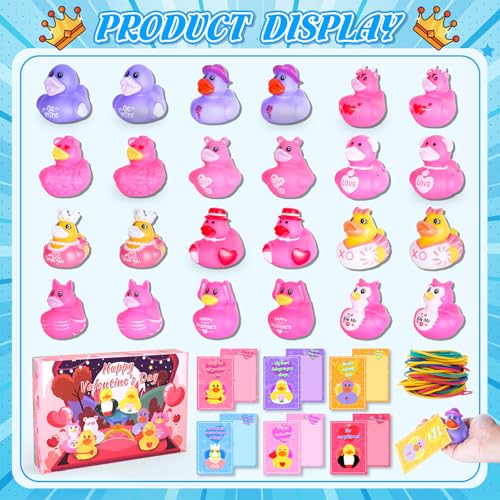 24 Pink Rubber Ducks with Cards and Bands – Bulk Party Favors for Birthday, Baby Shower, or Cruise Ship Fun | BOZILY