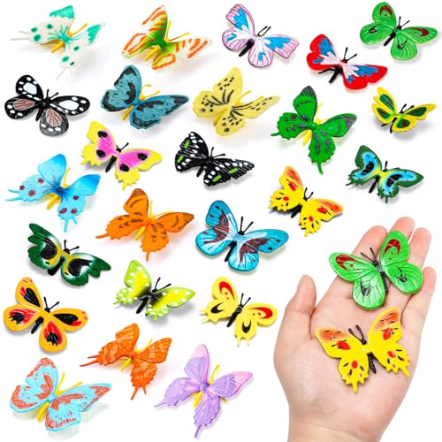 24 Plastic Butterfly Action Figures Set – 24 Unique Styles, Lifelike PVC Toys for Education, Decor & Parties by KVCSYAW