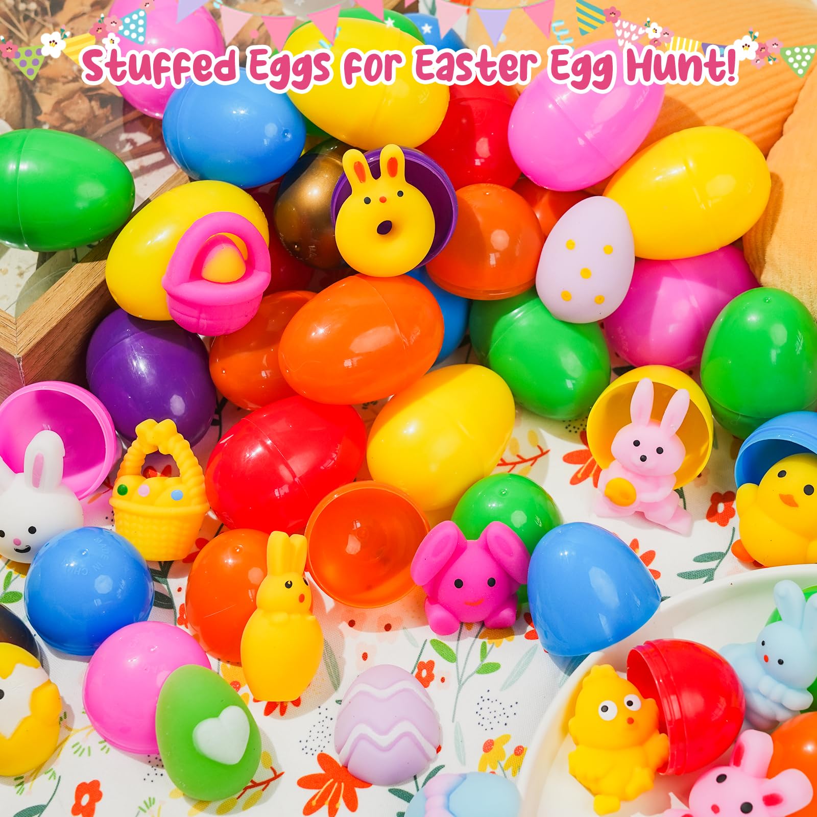 24 Prefilled Easter Eggs with Mochi Squishy Toys – EUOCENK Easter Basket Stuffers for Kids, Classroom Prizes, Egg Hunts