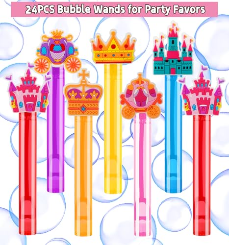 24 Princess Bubble Wands for Party Favors – Bulk Set of 24 Wands in 6 Colors