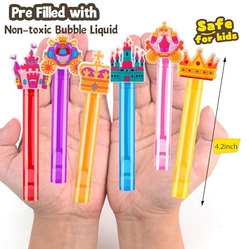 24 Princess Bubble Wands for Party Favors – Bulk Set of 24 Wands in 6 Colors