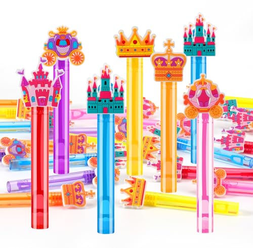 24 Princess Bubble Wands for Party Favors – Bulk Set of 24 Wands in 6 Colors