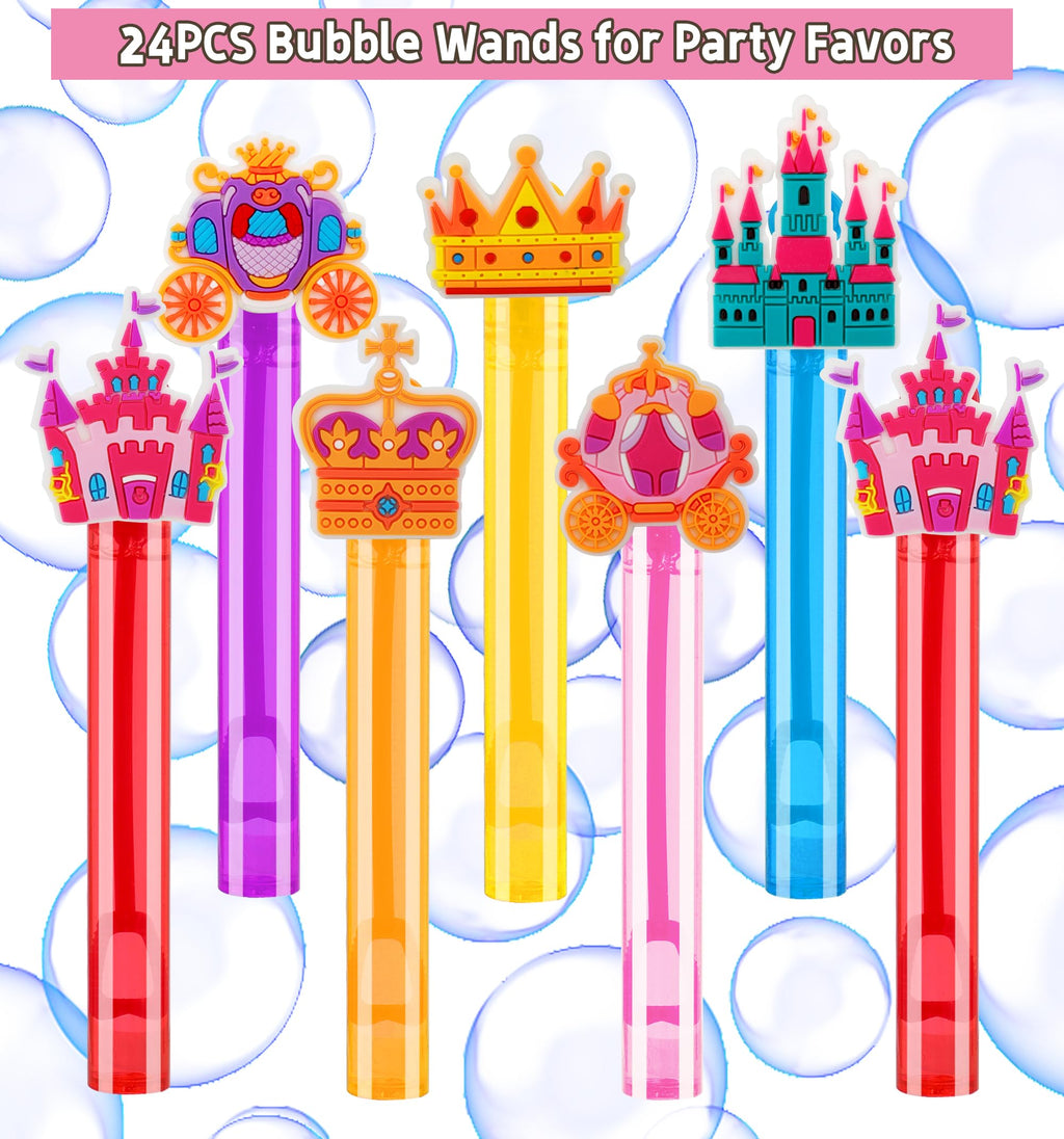24 Princess Bubble Wands for Party Favors – Bulk Set of 24 Wands in 6 Colors