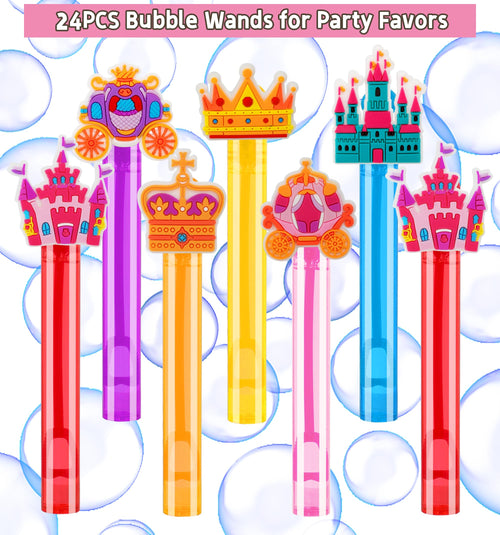 24 Princess Bubble Wands for Party Favors – Bulk Set of 24 Wands in 6 Colors