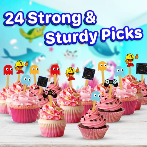 24 Retro Game Cupcake Topper Picks – Edible Wafer Paper Birthday Decorations for Kids
