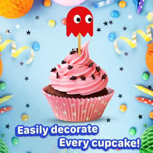 24 Retro Game Cupcake Topper Picks – Edible Wafer Paper Birthday Decorations for Kids