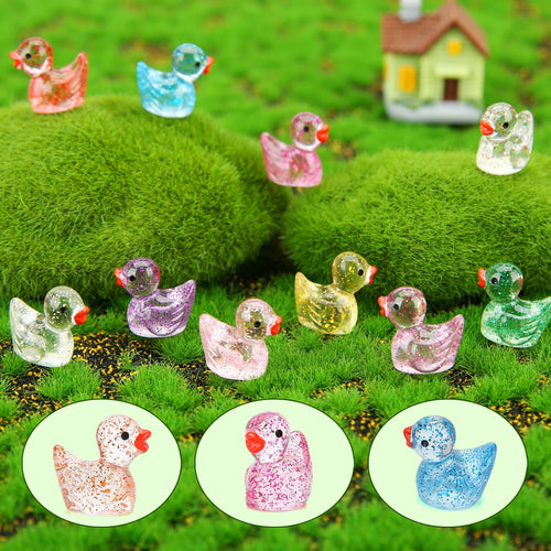 240 Glitter Mini Resin Ducks – Colorful Tiny Plastic Figures for Hiding, Crafts, and Miniature Scenes
