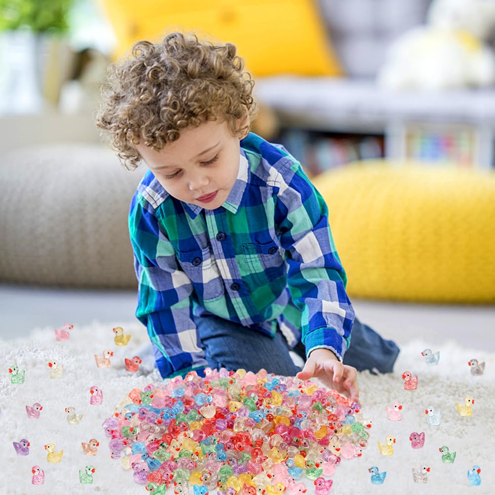 240 Glitter Mini Resin Ducks – Colorful Tiny Plastic Figures for Hiding, Crafts, and Miniature Scenes