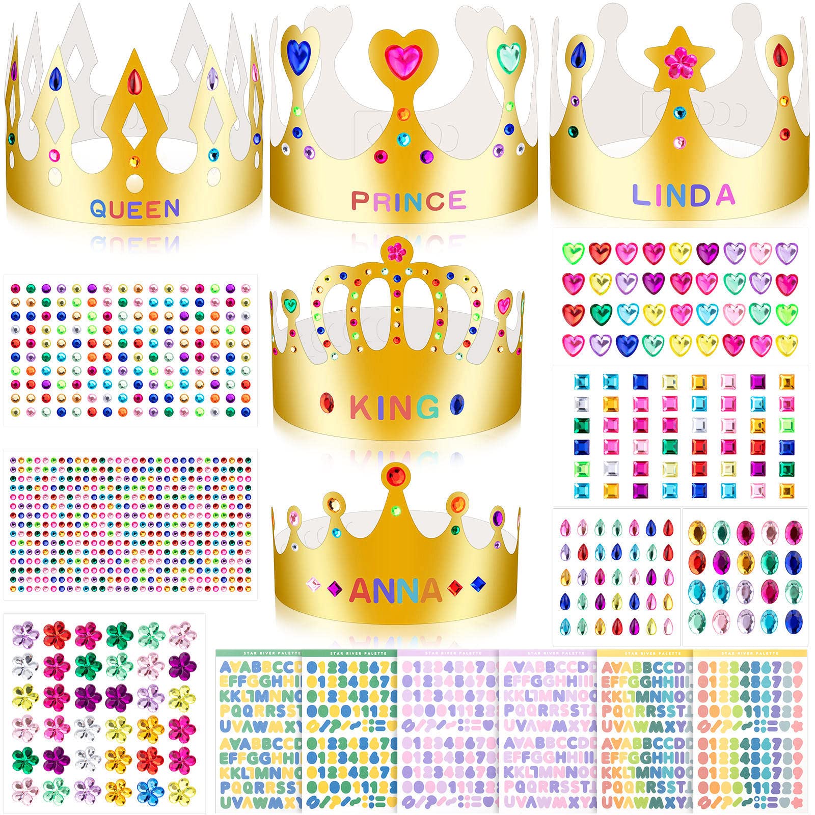 25-Pack Gold Paper Crowns DIY Decorating Kit for Birthdays, Parties, and Classrooms