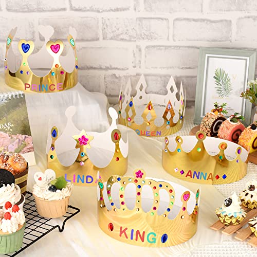 25-Pack Gold Paper Crowns DIY Decorating Kit for Birthdays, Parties, and Classrooms