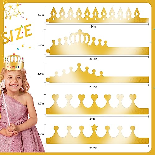 25-Pack Gold Paper Crowns DIY Decorating Kit for Birthdays, Parties, and Classrooms