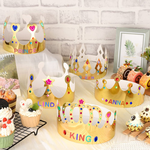 25-Pack Gold Paper Crowns DIY Decorating Kit for Birthdays, Parties, and Classrooms