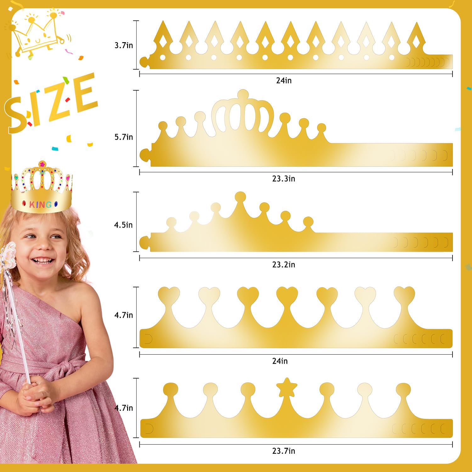 25-Pack Gold Paper Crowns DIY Decorating Kit for Birthdays, Parties, and Classrooms