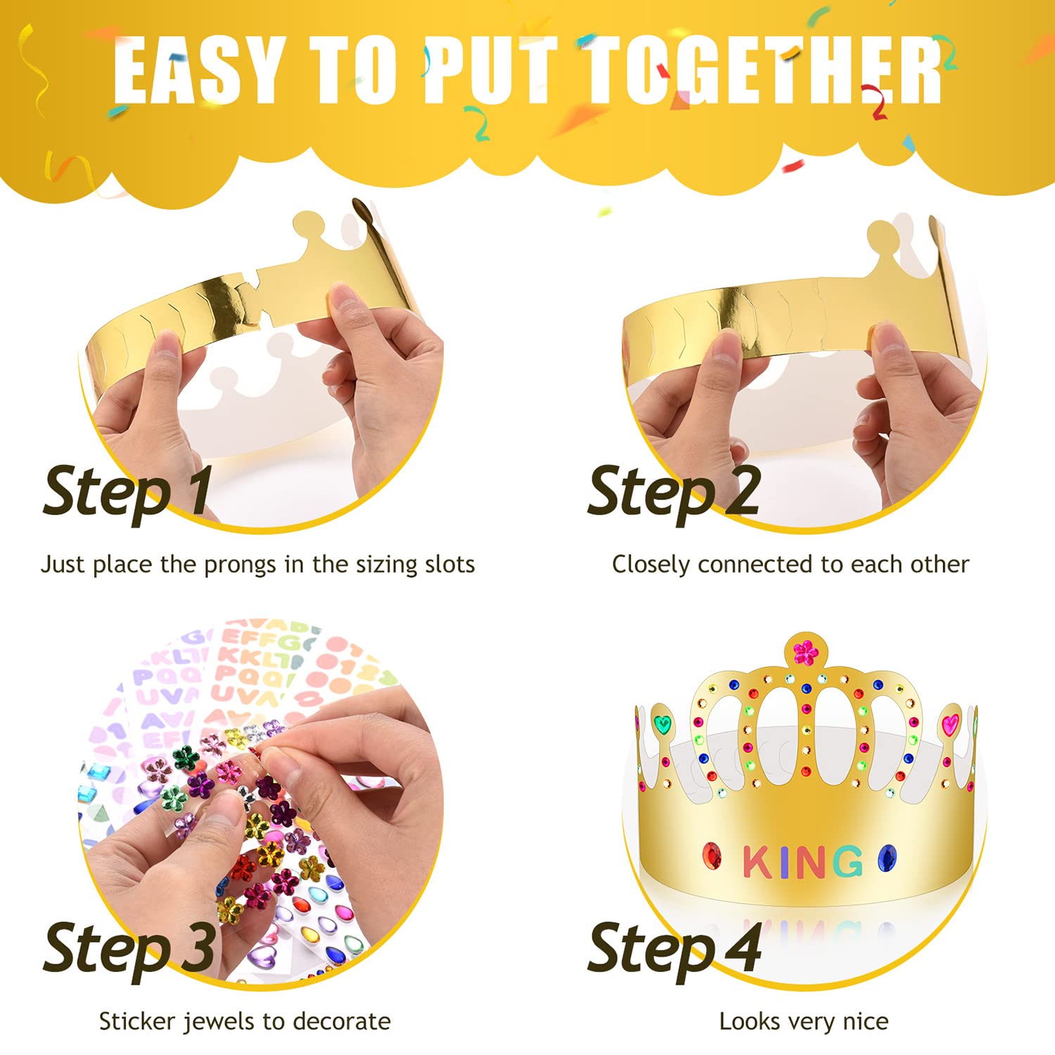 25-Pack Gold Paper Crowns DIY Decorating Kit for Birthdays, Parties, and Classrooms