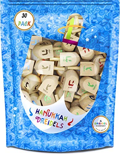 25-Pack Natural Wood Dreidels with English Transliteration and Instructions