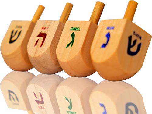 25-Pack Natural Wood Dreidels with English Transliteration and Instructions