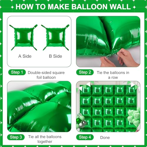 25 Pack Shamrock Green Square Foil Balloons – Metallic Party Decor for St. Patrick's Day, Graduation & More