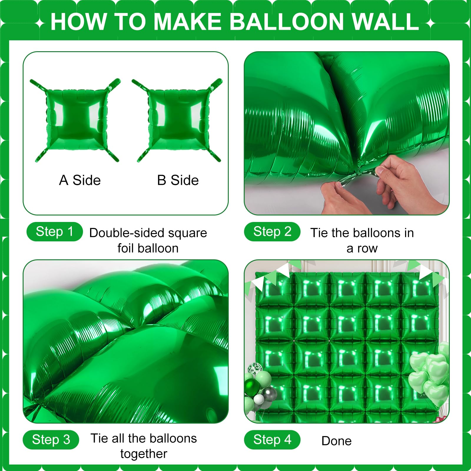 25 Pack Shamrock Green Square Foil Balloons – Metallic Party Decor for St. Patrick's Day, Graduation & More