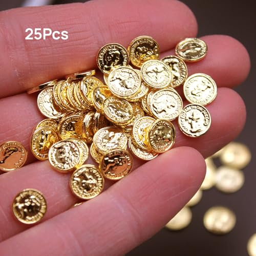 25 Pcs Miniature Gold Coins – 1:6 Scale Metal Alloy for Dollhouse, Pirate Treasure, St. Patrick's Day