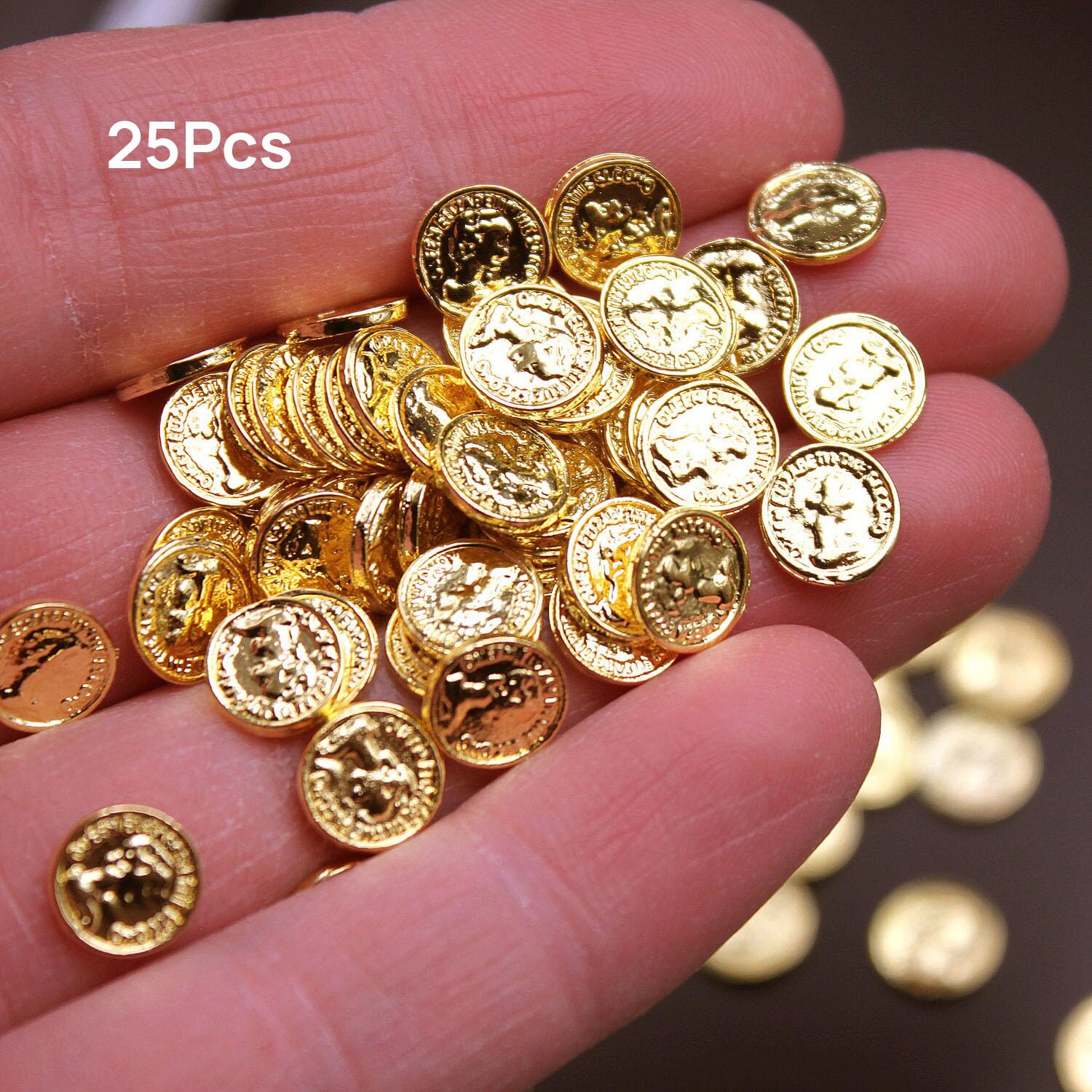 25 Pcs Miniature Gold Coins – 1:6 Scale Metal Alloy for Dollhouse, Pirate Treasure, St. Patrick's Day