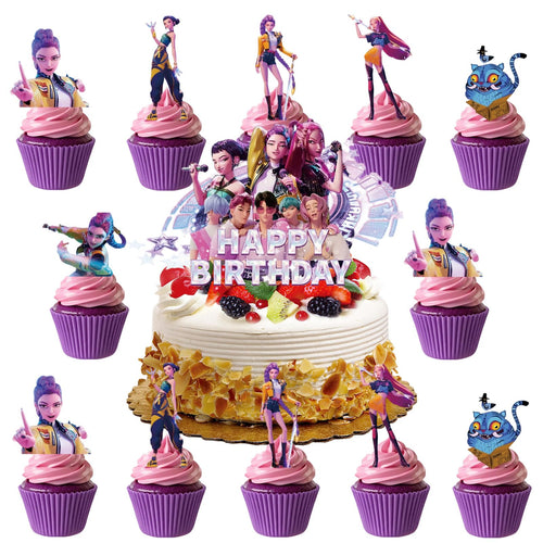 25-Piece Cartoon Cake Toppers Set – Happy Birthday Decoration with 24 Cupcake Picks