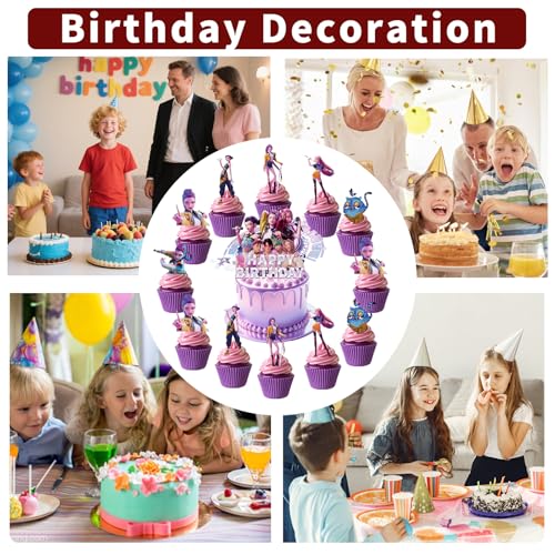 25-Piece Cartoon Cake Toppers Set – Happy Birthday Decoration with 24 Cupcake Picks