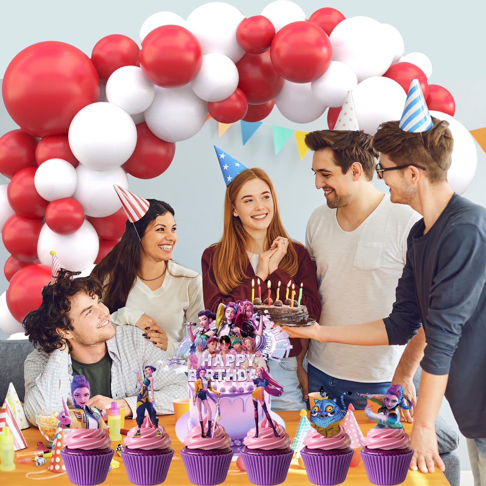 25-Piece Cartoon Cake Toppers Set – Happy Birthday Decoration with 24 Cupcake Picks