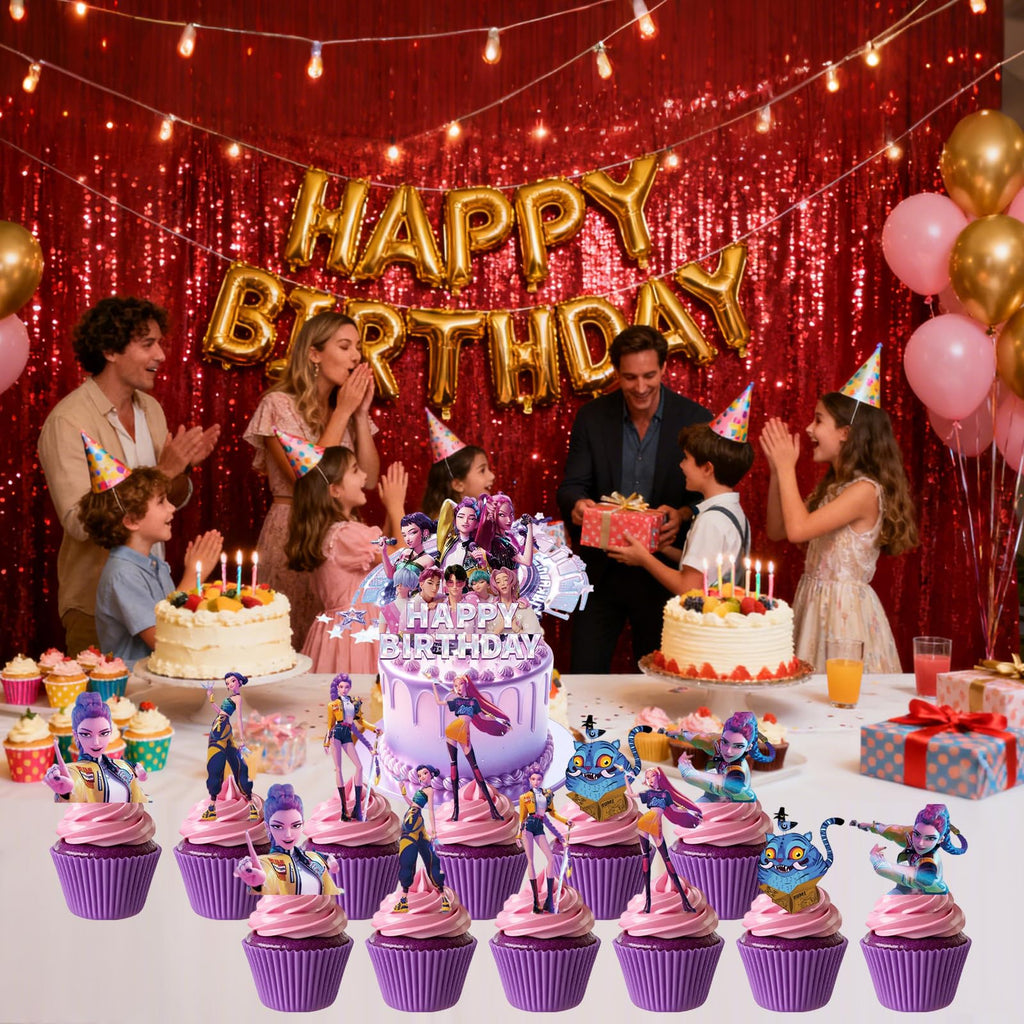 25-Piece Cartoon Cake Toppers Set – Happy Birthday Decoration with 24 Cupcake Picks