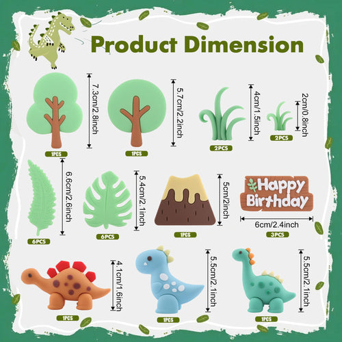 25-Piece Dinosaur Cake Topper Set with Trees, Leaves, and Volcano for Jungle Birthday Parties
