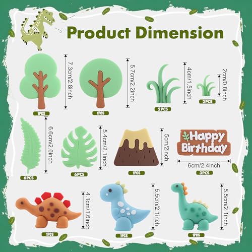 25-Piece Dinosaur Cake Topper Set with Trees, Leaves, and Volcano for Jungle Birthday Parties