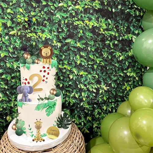 25-Piece Safari Animal Cake Toppers Set with Jungle Animals, Green Balls, and Palm Leaves for Wild Animal Themed Birthday Parties