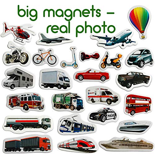 25 Transport Fridge Magnets for Toddlers - Educational Magnetic Vehicles for Kids