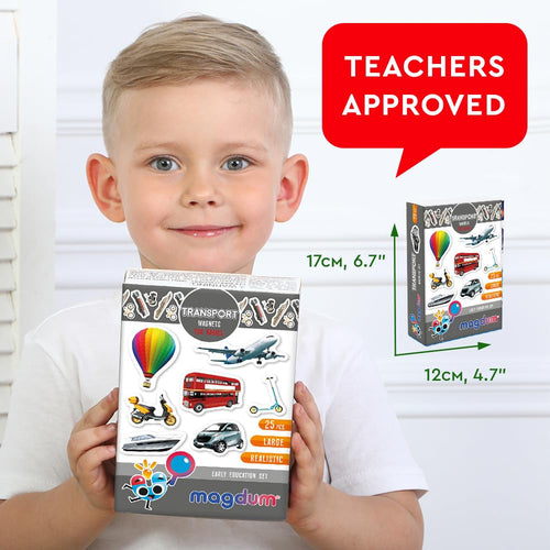 25 Transport Fridge Magnets for Toddlers - Educational Magnetic Vehicles for Kids