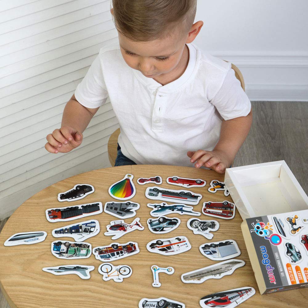 25 Transport Fridge Magnets for Toddlers - Educational Magnetic Vehicles for Kids