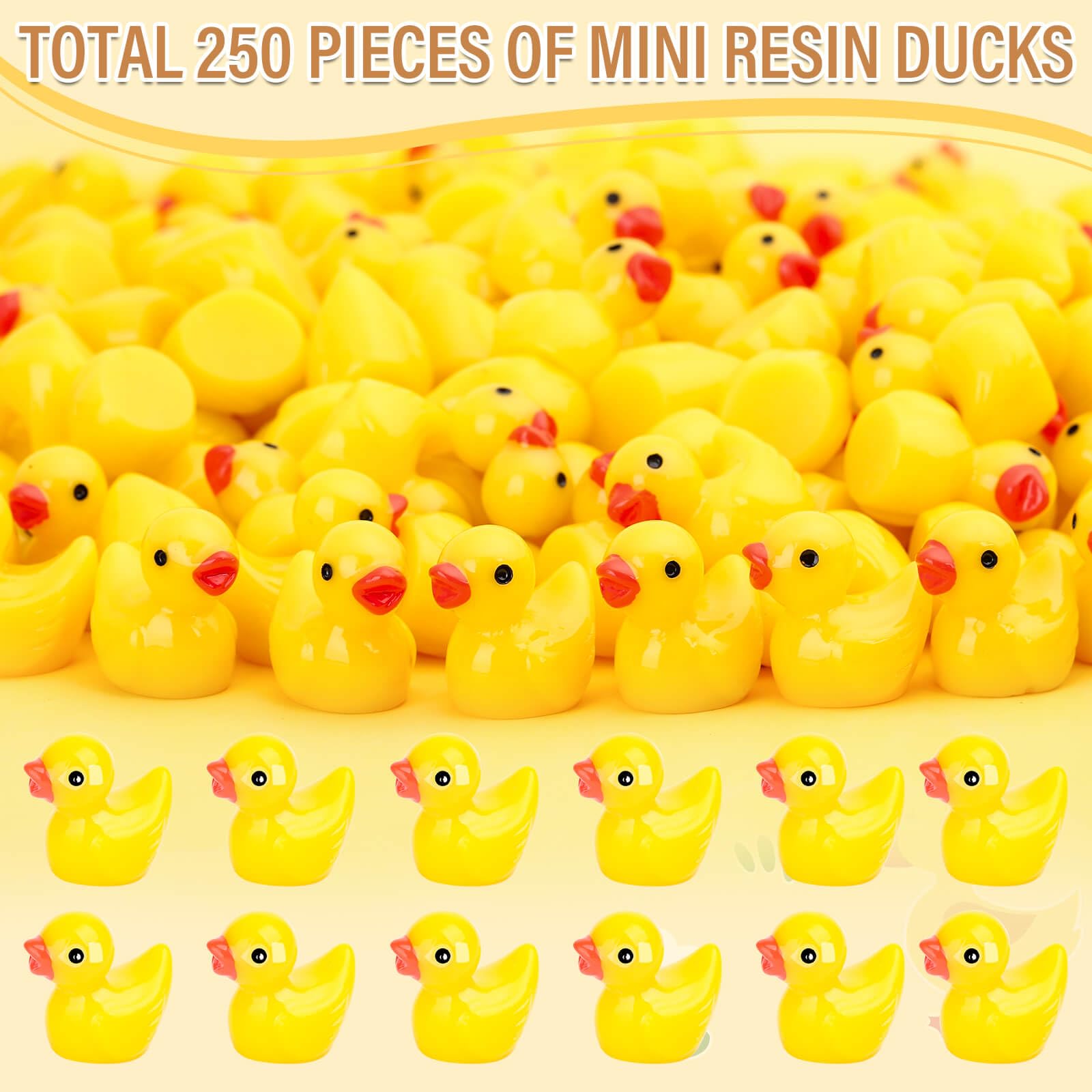 250 Mini Resin Ducks – Tiny Plastic Duck Charms for Dollhouse, Garden, Hide & Seek