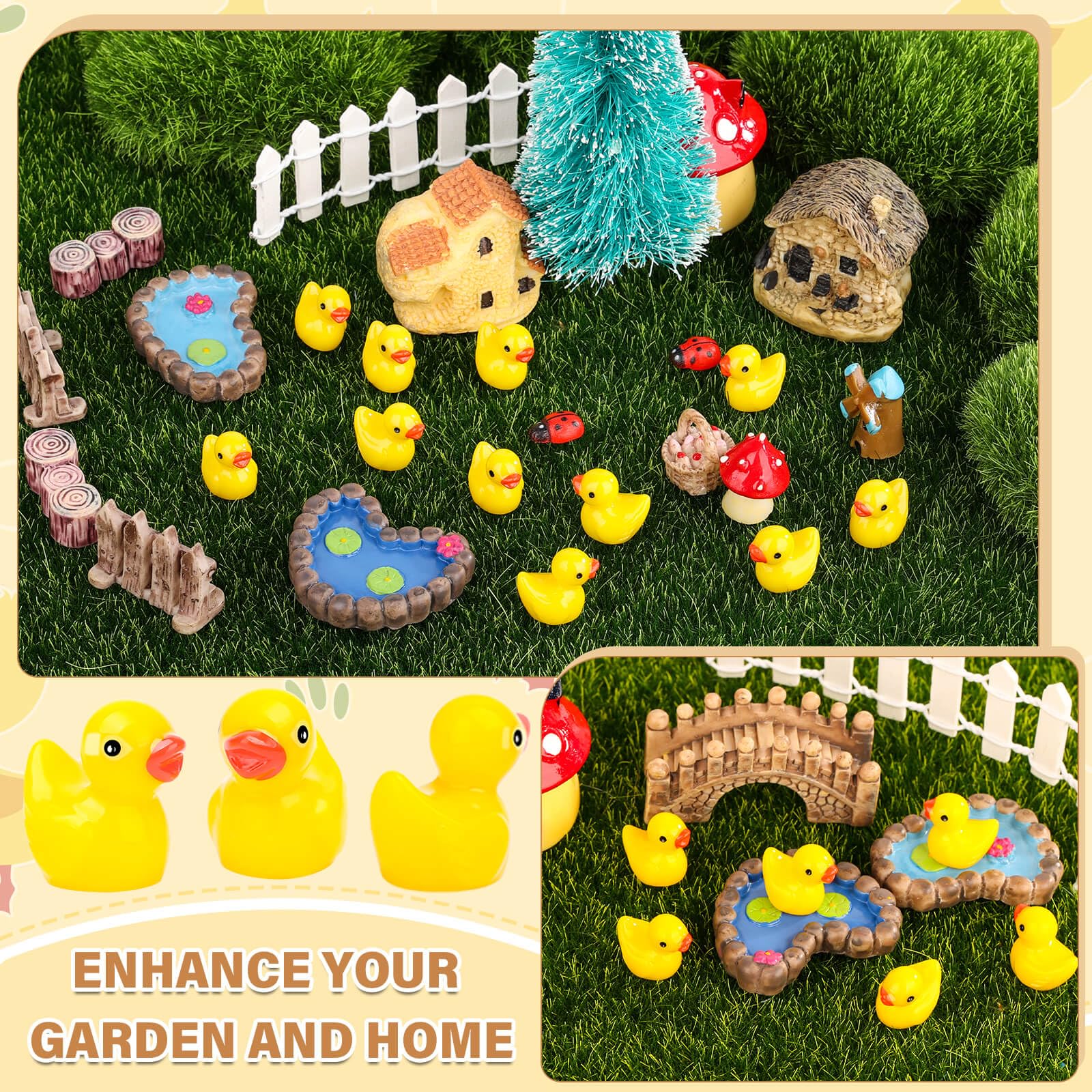 250 Mini Resin Ducks – Tiny Plastic Duck Charms for Dollhouse, Garden, Hide & Seek