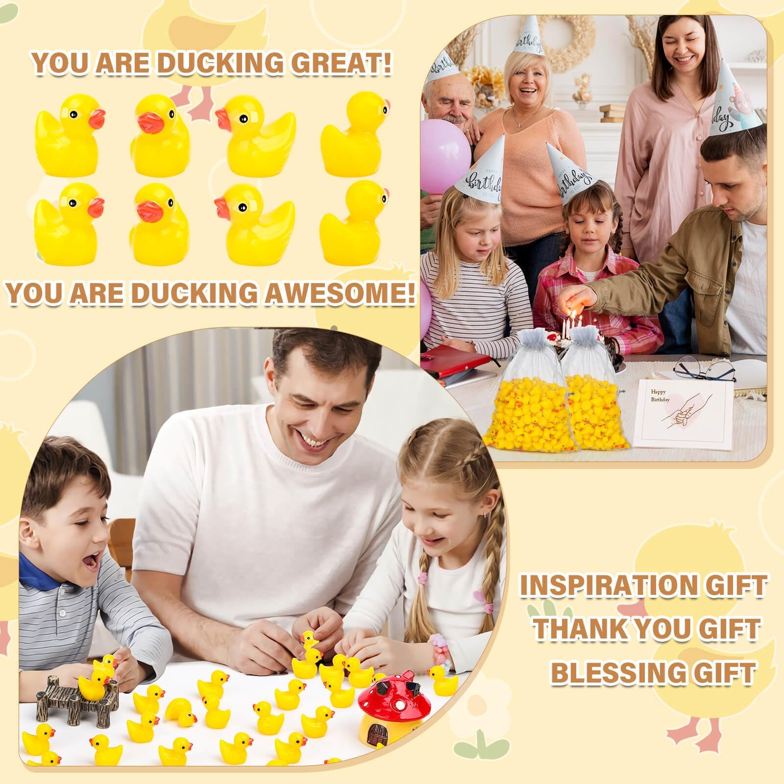 250 Mini Resin Ducks – Tiny Plastic Duck Charms for Dollhouse, Garden, Hide & Seek