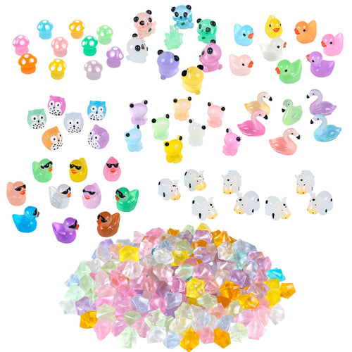 250-Piece Glow-in-the-Dark Mini Resin Animal Set – Ducks, Panda, Frog, Flamingos, and More for Fairy Garden & Dollhouse Decor