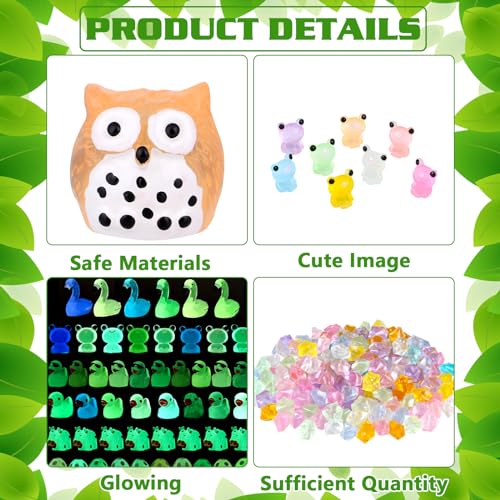 250-Piece Glow-in-the-Dark Mini Resin Animal Set – Ducks, Panda, Frog, Flamingos, and More for Fairy Garden & Dollhouse Decor