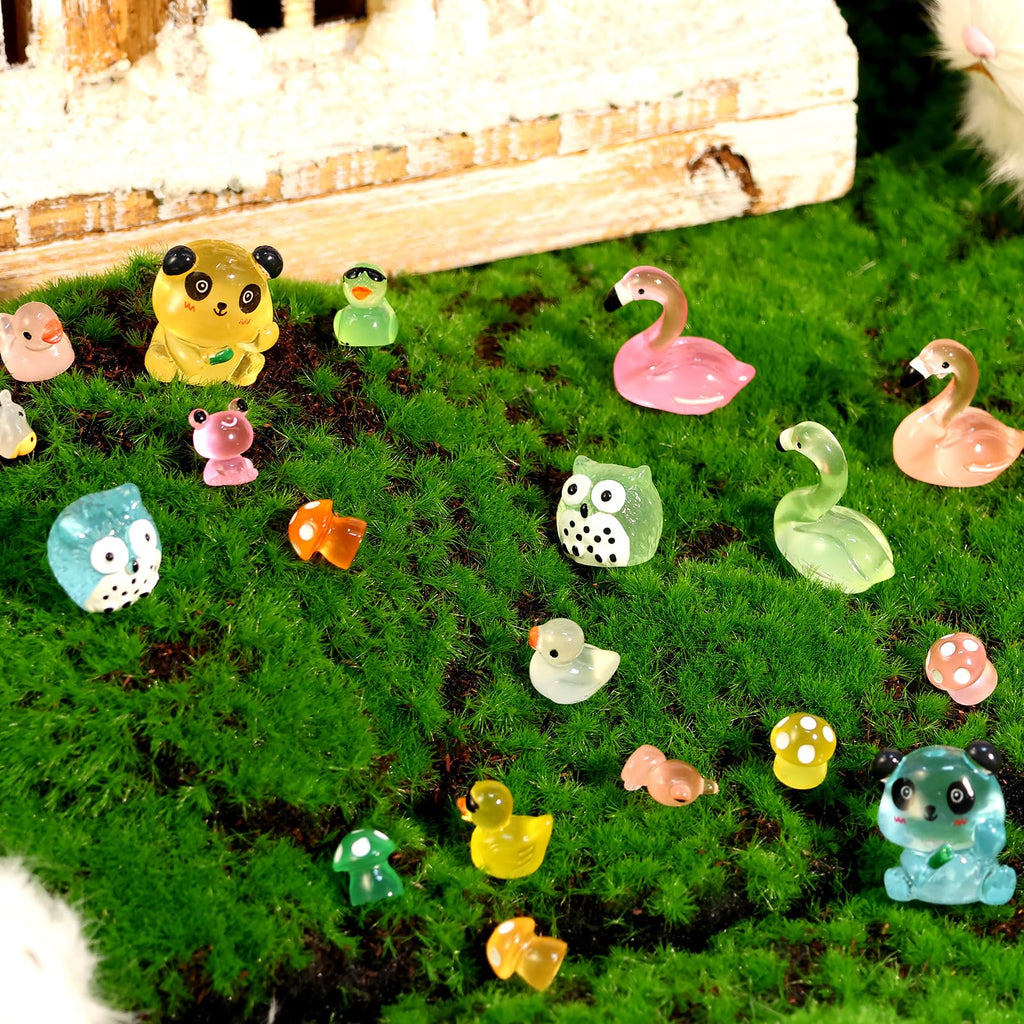 250-Piece Glow-in-the-Dark Mini Resin Animal Set – Ducks, Panda, Frog, Flamingos, and More for Fairy Garden & Dollhouse Decor
